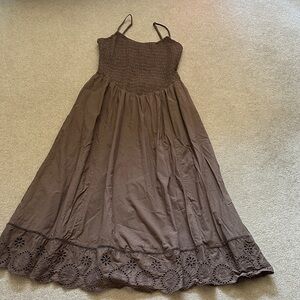 American Eagle Chic Brown Midi Dress with Crochet Detail